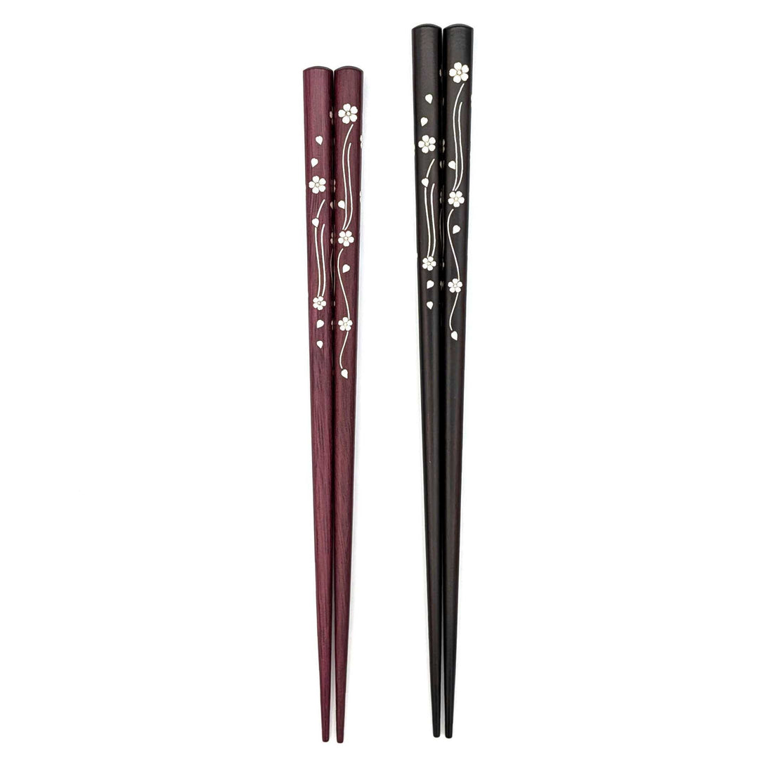 Shell Inlay Couples chopstick set in a wooden box – Mai-Sakura (Dancing Cherry Blossoms)