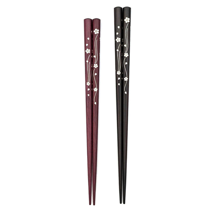 Shell Inlay Couples chopstick set in a wooden box – Mai-Sakura (Dancing Cherry Blossoms)