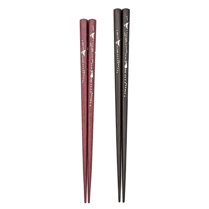 Shell Inlay Couples chopstick set in a wooden box – Hane-Usagi (Leaping Rabbit)