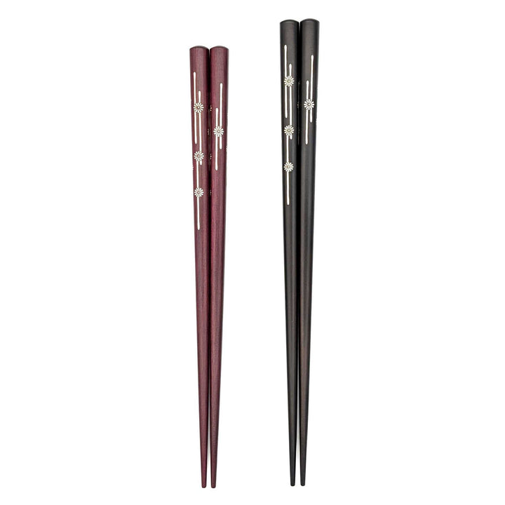 Shell Inlay Couples chopstick set in a wooden box – Kiku-Komon (Chrysanthemum Pattern)