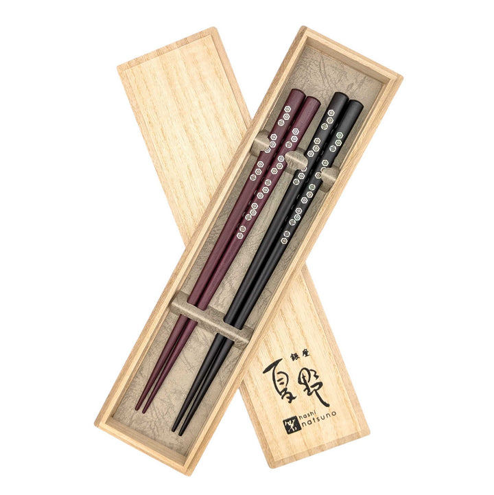 Shell Inlay Couples chopstick set in a wooden box – Hana-Kikko (Floral Tortoiseshell)