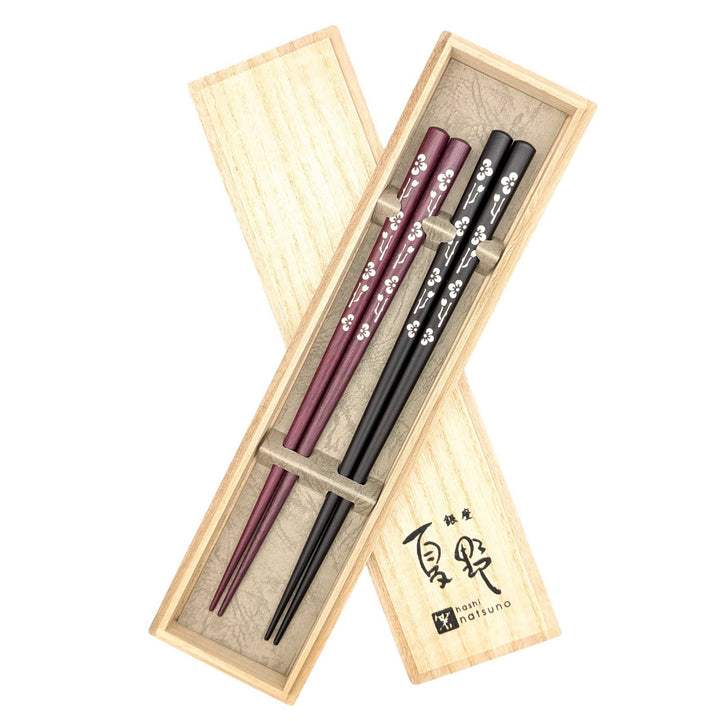 Shell Inlay Couples chopstick set in a wooden box – Sakura Komachi (Cherry Blossom) (Engravable)