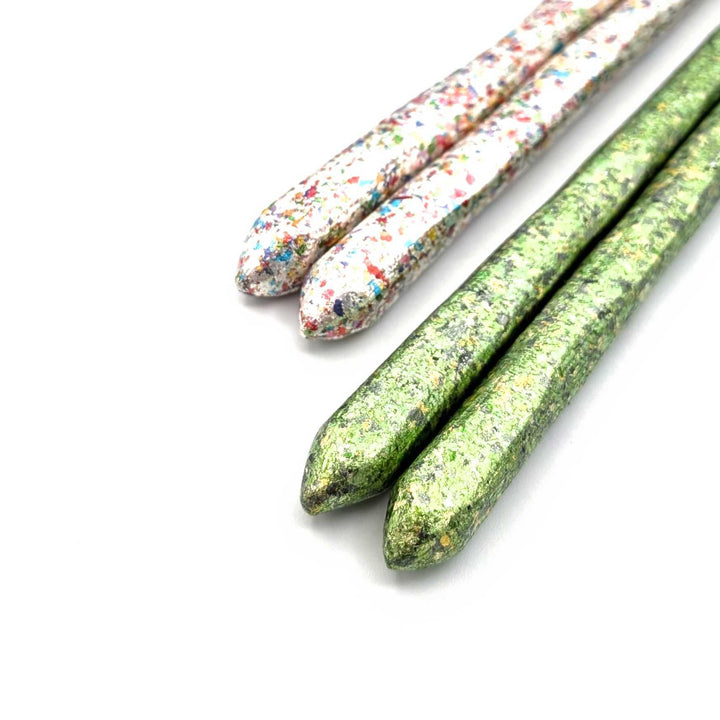 Kyoto Nishijin Foil Carved Ironwood Chopsticks set in a wooden box – Green & Silver