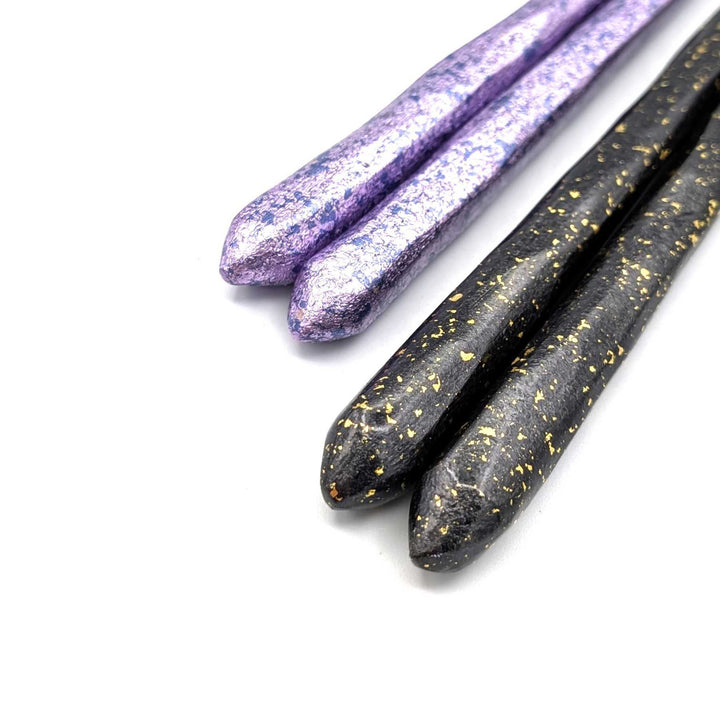 Kyoto Nishijin Foil Carved Ironwood Chopsticks set in a wooden box – Black & Purple