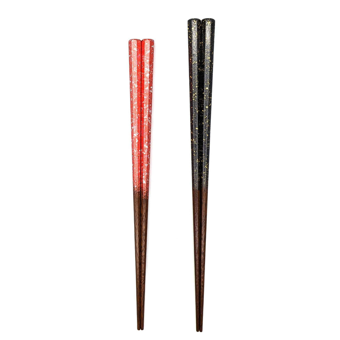 Kyoto Nishijin Foil Octagonal Ironwood Chopsticks set in a wooden box – Black & Red