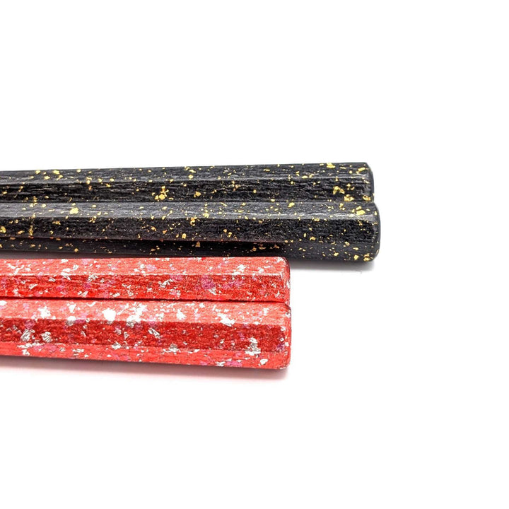 Kyoto Nishijin Foil Octagonal Ironwood Chopsticks set in a wooden box – Black & Red