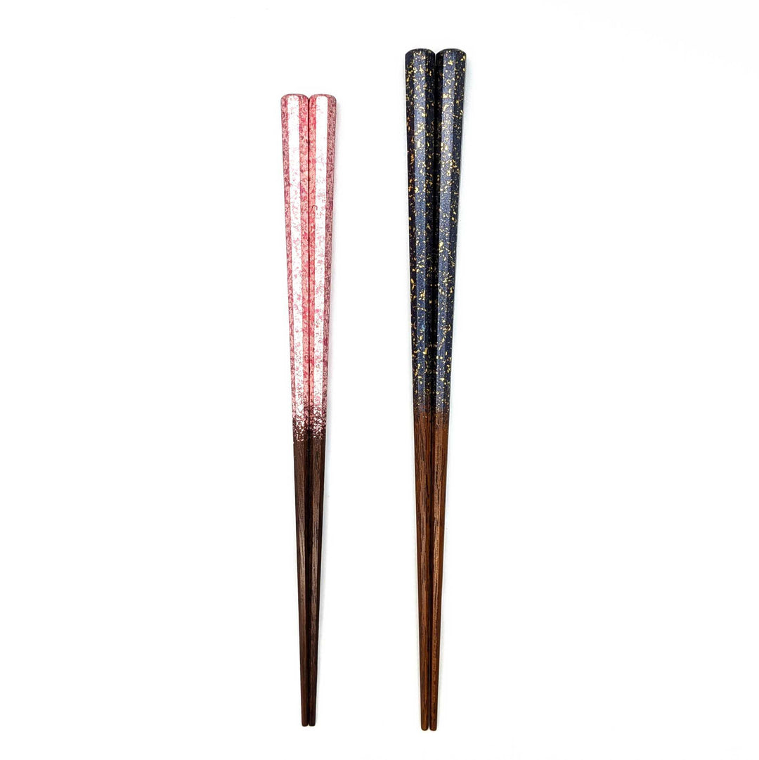 Kyoto Nishijin Foil Octagonal Ironwood Chopsticks set in a wooden box – Navy & Pink