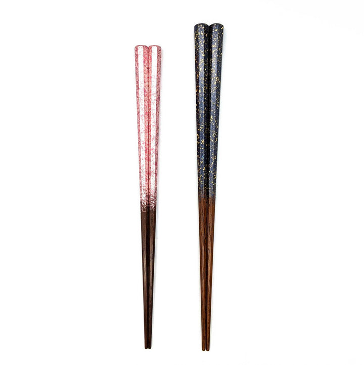 Kyoto Nishijin Foil Octagonal Ironwood Chopsticks set in a wooden box – Navy & Pink