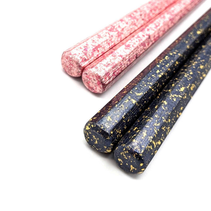 Kyoto Nishijin Foil Octagonal Ironwood Chopsticks set in a wooden box – Navy & Pink