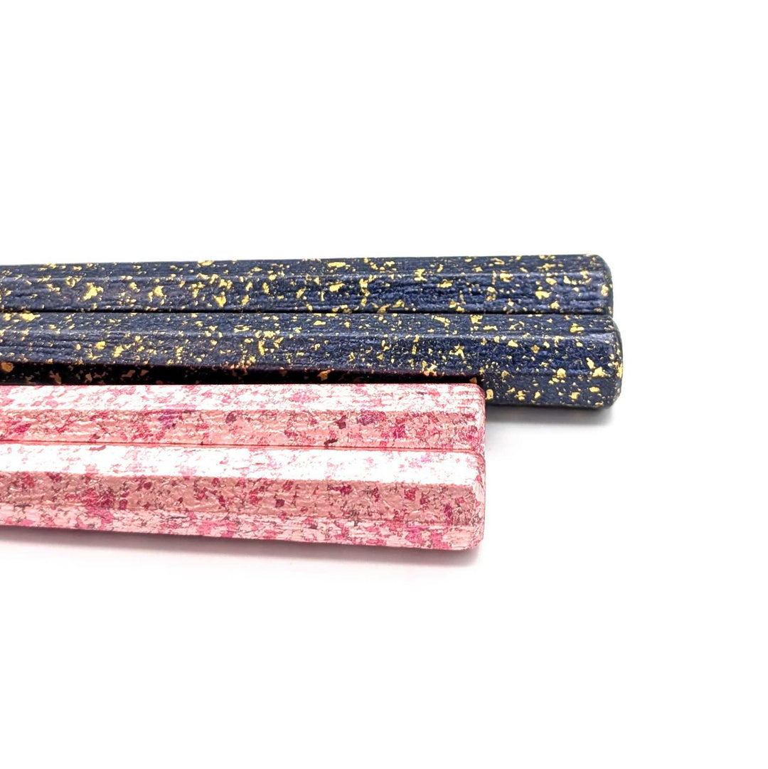 Kyoto Nishijin Foil Octagonal Ironwood Chopsticks set in a wooden box – Navy & Pink