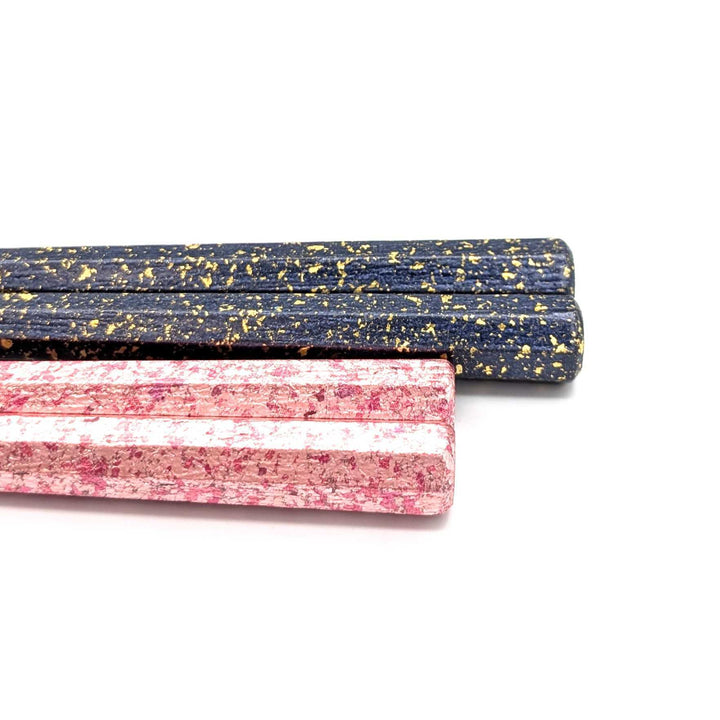 Kyoto Nishijin Foil Octagonal Ironwood Chopsticks set in a wooden box – Navy & Pink