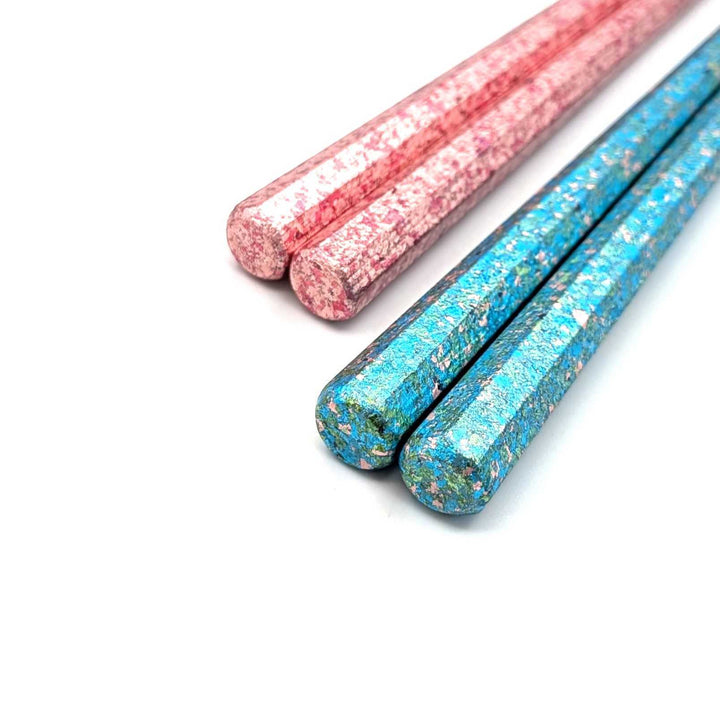 Kyoto Nishijin Foil Octagonal Ironwood Chopsticks set in a wooden box – Light Blue & Pink