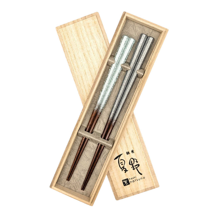 Kyoto Nishijin Foil Octagonal Ironwood Chopsticks set in a wooden box – Metallic & Leaf Metallic