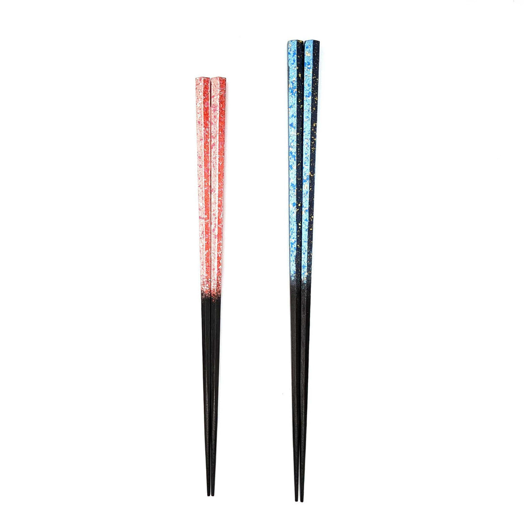 Kyoto Nishijin-Ori Foil & Hexagonal Lacquer Chopsticks set (Two-Color) in a wooden box