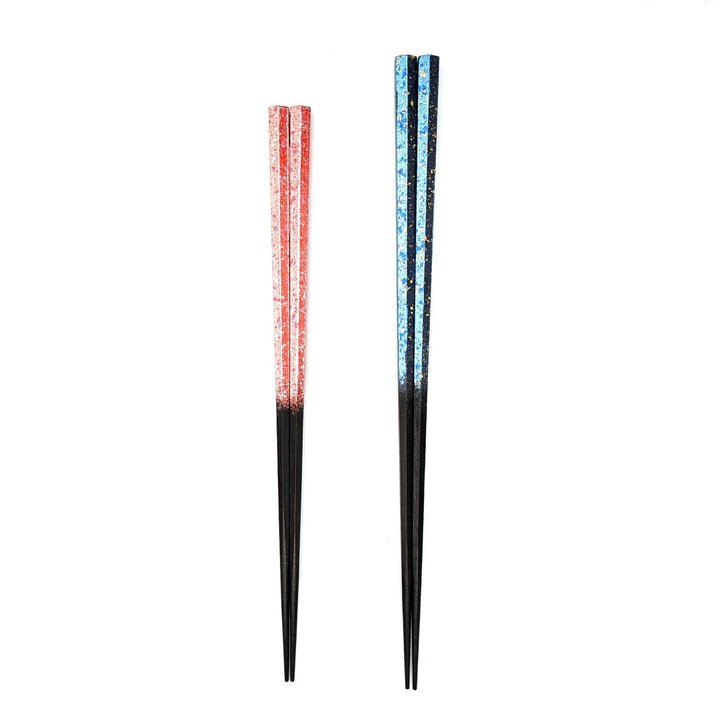 Kyoto Nishijin-Ori Foil & Hexagonal Lacquer Chopsticks set (Two-Color) in a wooden box