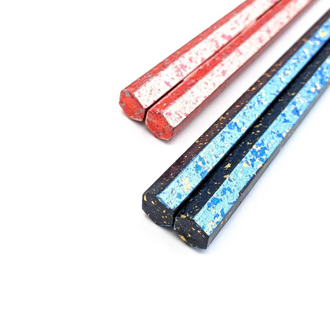 Kyoto Nishijin-Ori Foil & Hexagonal Lacquer Chopsticks set (Two-Color) in a wooden box