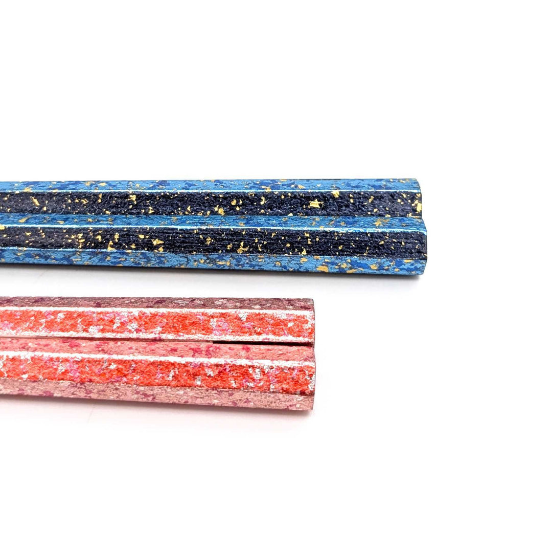 Kyoto Nishijin-Ori Foil & Hexagonal Lacquer Chopsticks set (Two-Color) in a wooden box