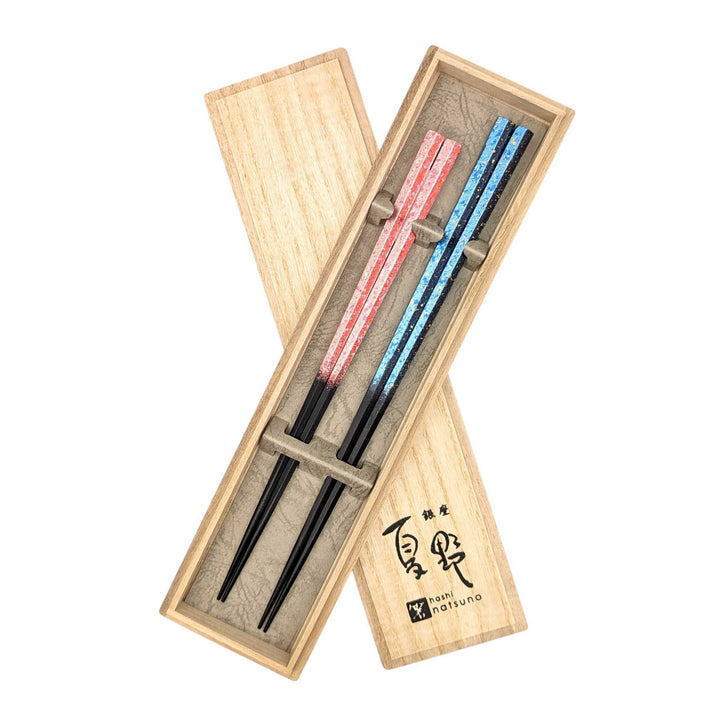 Kyoto Nishijin-Ori Foil & Hexagonal Lacquer Chopsticks set (Two-Color) in a wooden box