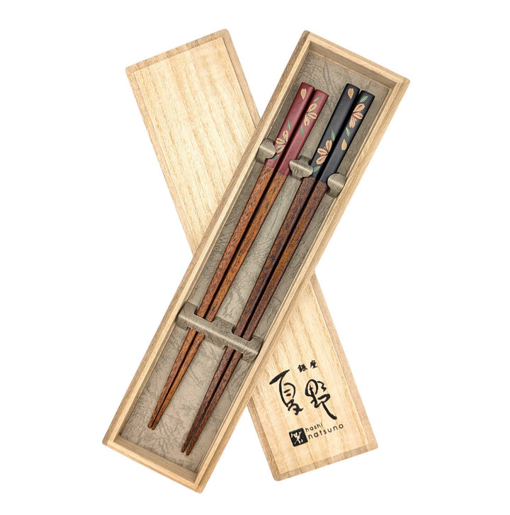 Aizu Lacquerware Chopstick set in a wooden box - Cherry Blossom Design (Engravable)