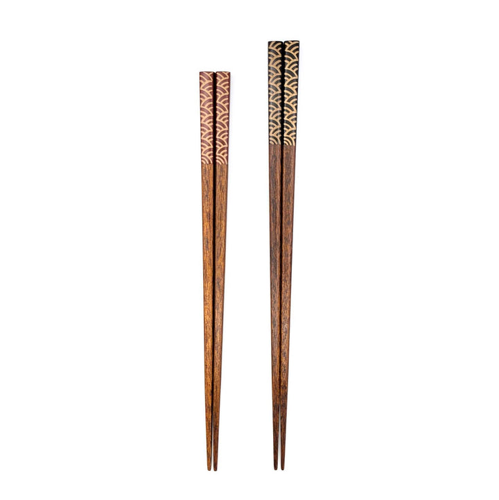 Aizu Lacquerware Chopsticks set in a wooden box - Ocean Waves Design (Engravable)