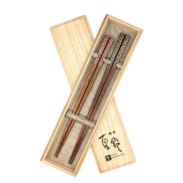 Aizu Lacquerware Chopsticks set in a wooden box - Ocean Waves Design (Engravable)