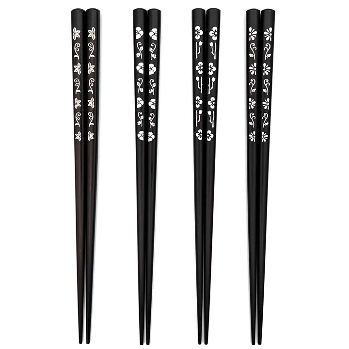 Shell Inlay Chopsticks - A variety of Graceful Komachi on Ebony Base (Engravable)