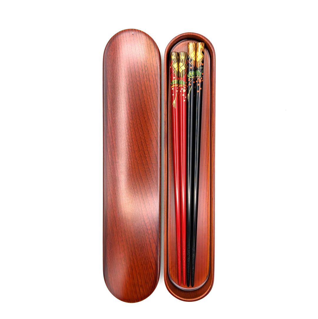 Aizu Lacquer Chopstick Box - Kijiro, Double-Pair Capacity(Engravable)