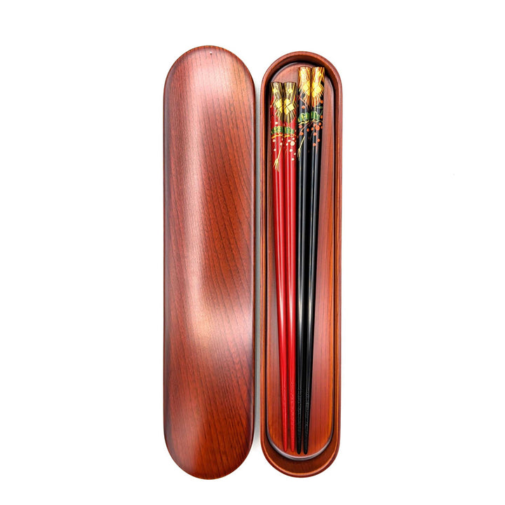 Aizu Lacquer Chopstick Box - Kijiro, Double-Pair Capacity(Engravable)