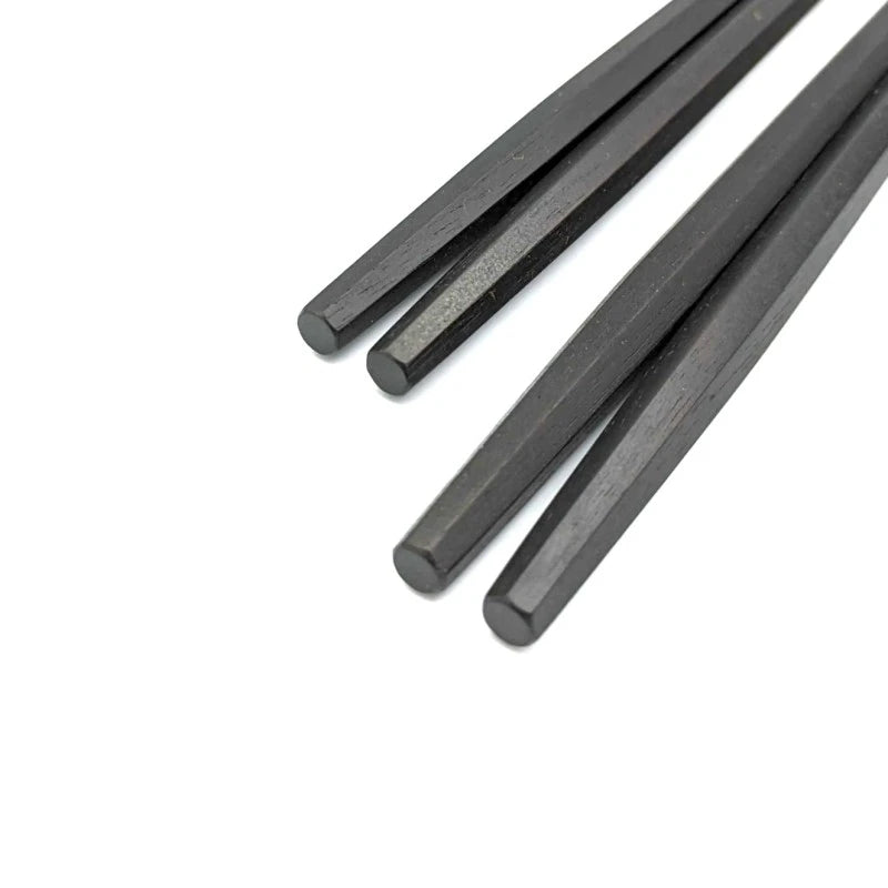 Heptagonal Rikyu Ebony Pair Chopsticks with Wipe-Lacquer Finish - Rare Seven-Sided Design