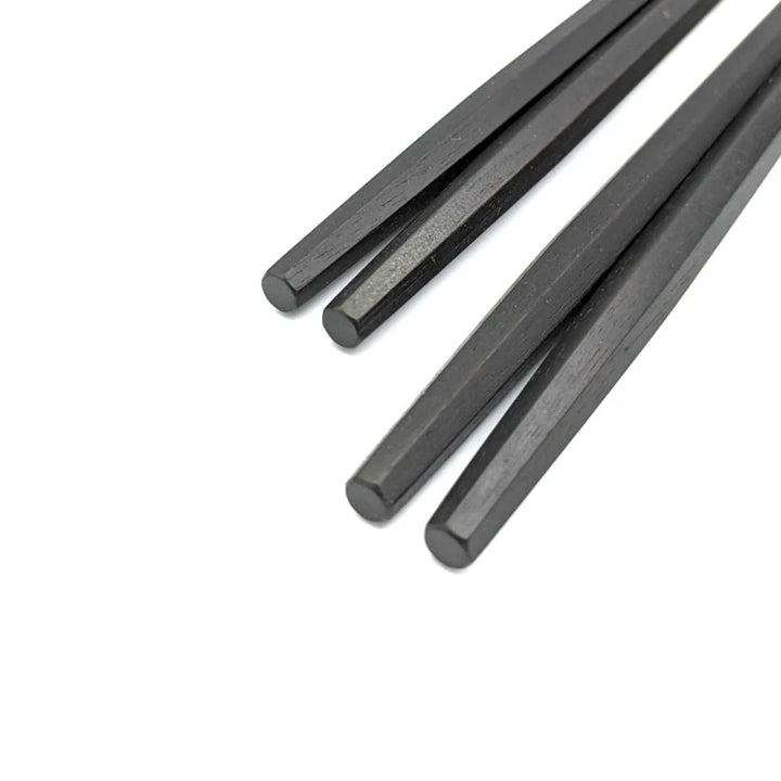 Heptagonal Rikyu Ebony Pair Chopsticks with Wipe-Lacquer Finish - Rare Seven-Sided Design