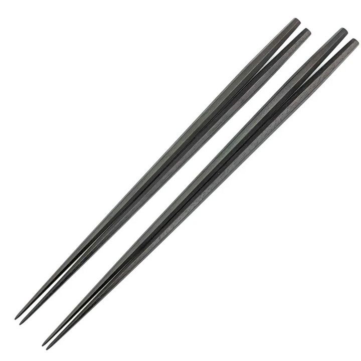 Heptagonal Rikyu Ebony Pair Chopsticks with Wipe-Lacquer Finish - Rare Seven-Sided Design