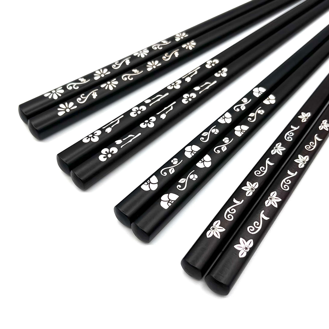 Shell Inlay Chopsticks - A variety of Graceful Komachi on Ebony Base (Engravable)