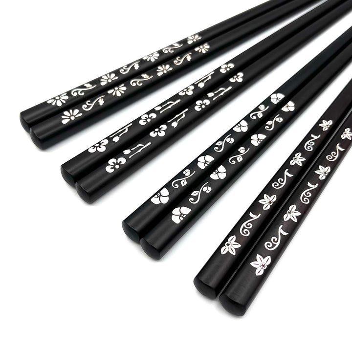 Shell Inlay Chopsticks - A variety of Graceful Komachi on Ebony Base (Engravable)