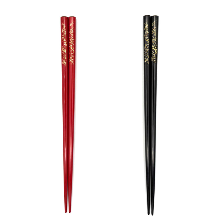Wajima Lacquerware Chinkin Chopsticks – Rice Ear Motif, Black