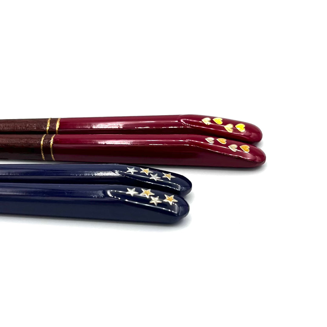 Children's Chopsticks with Star and Heart Angled-Top Design (Engravable)