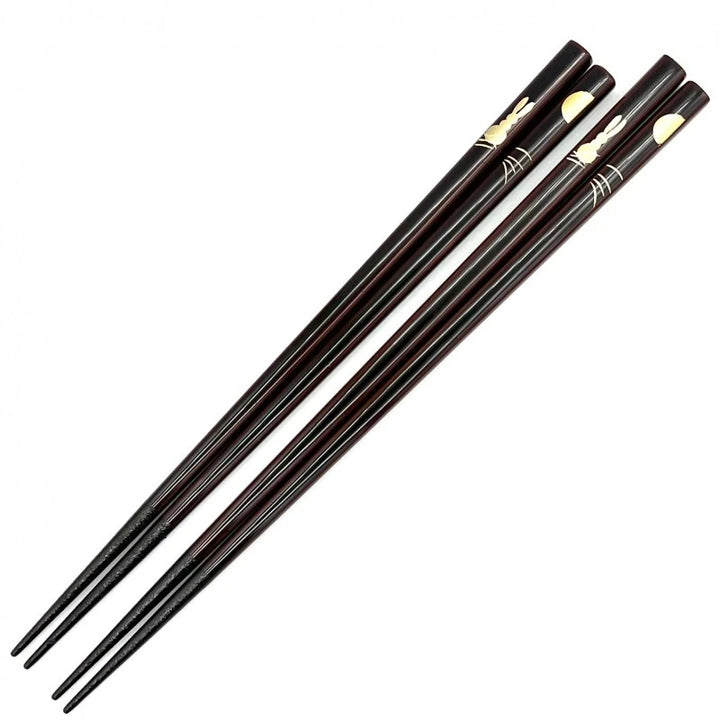 Kawatsura-Nuri Moon and Rabbit Pair Chopsticks with Non-Slip Tips