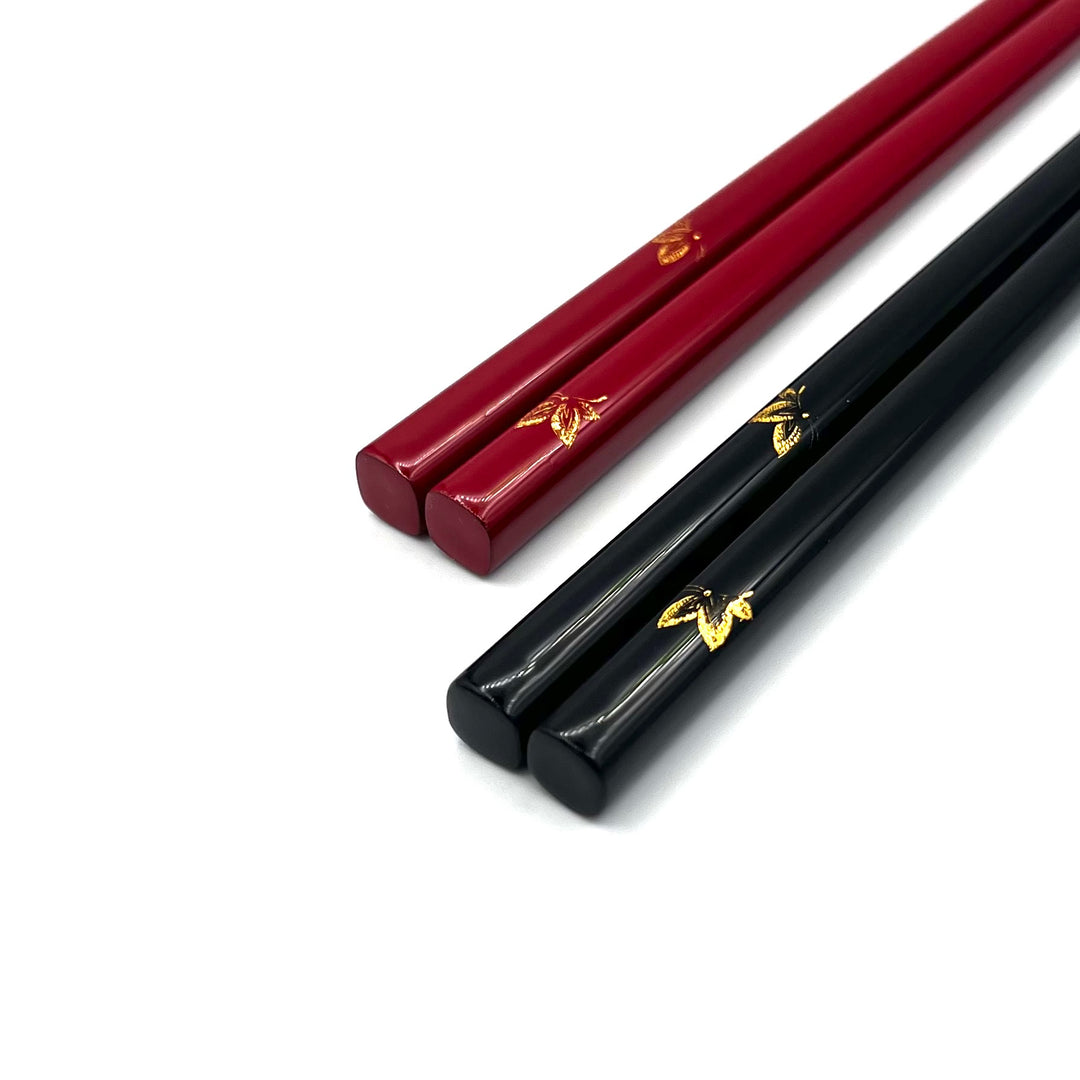 Kawatsura Lacquerware Butterfly Design Pair Chopsticks with Textured Tips (Engravable)