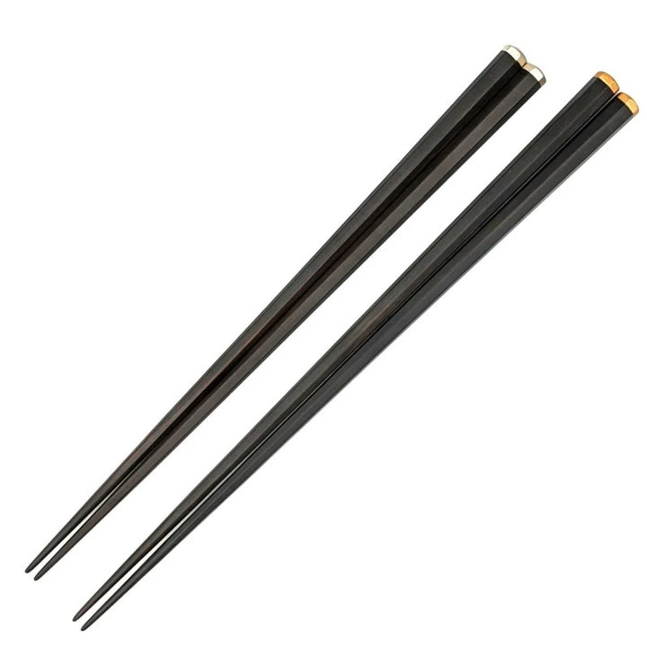 Echizen Lacquerware Heptagonal Ebony Pair Chopsticks with Gold/Silver Accents