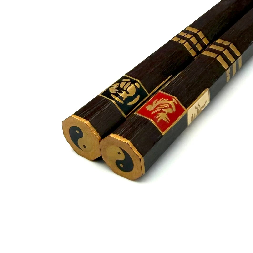 Wajima Lacquer Octagonal Chopsticks — Shishin Hakkake Maki-e (One-of-a-Kind)