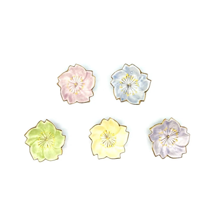Chopstick Rests-Five Colored Cherry Blossoms with Stamens(Set of 5)