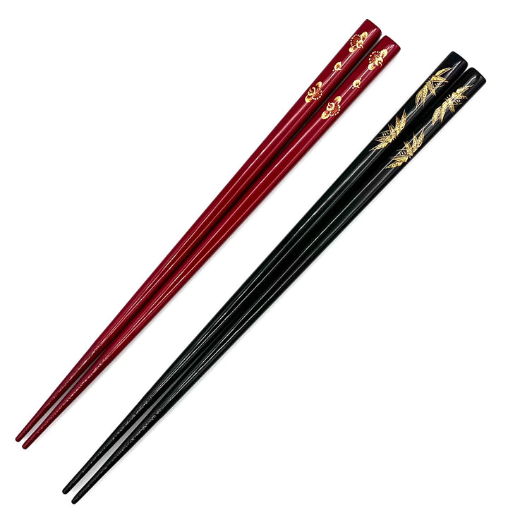Kawatsura Lacquerware  Shochikubai Motif Pair Chopsticks with Textured Tips (Engravable)