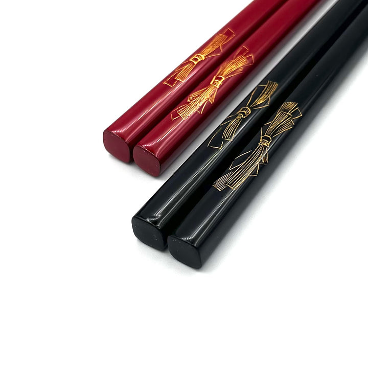 Kawatsura Lacquerware Gold Inlay Noshi Design Pair Chopsticks with Textured Tips