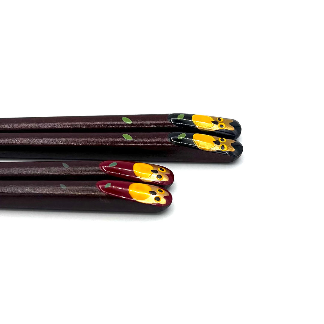 Aizu Laquerware Chopsticks - Maki-e Golden Owl Design (Engravable)