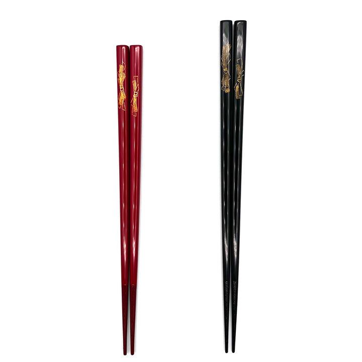 Kawatsura Lacquerware Chopsticks with Noshi Design and Textured Tips (Engravable)