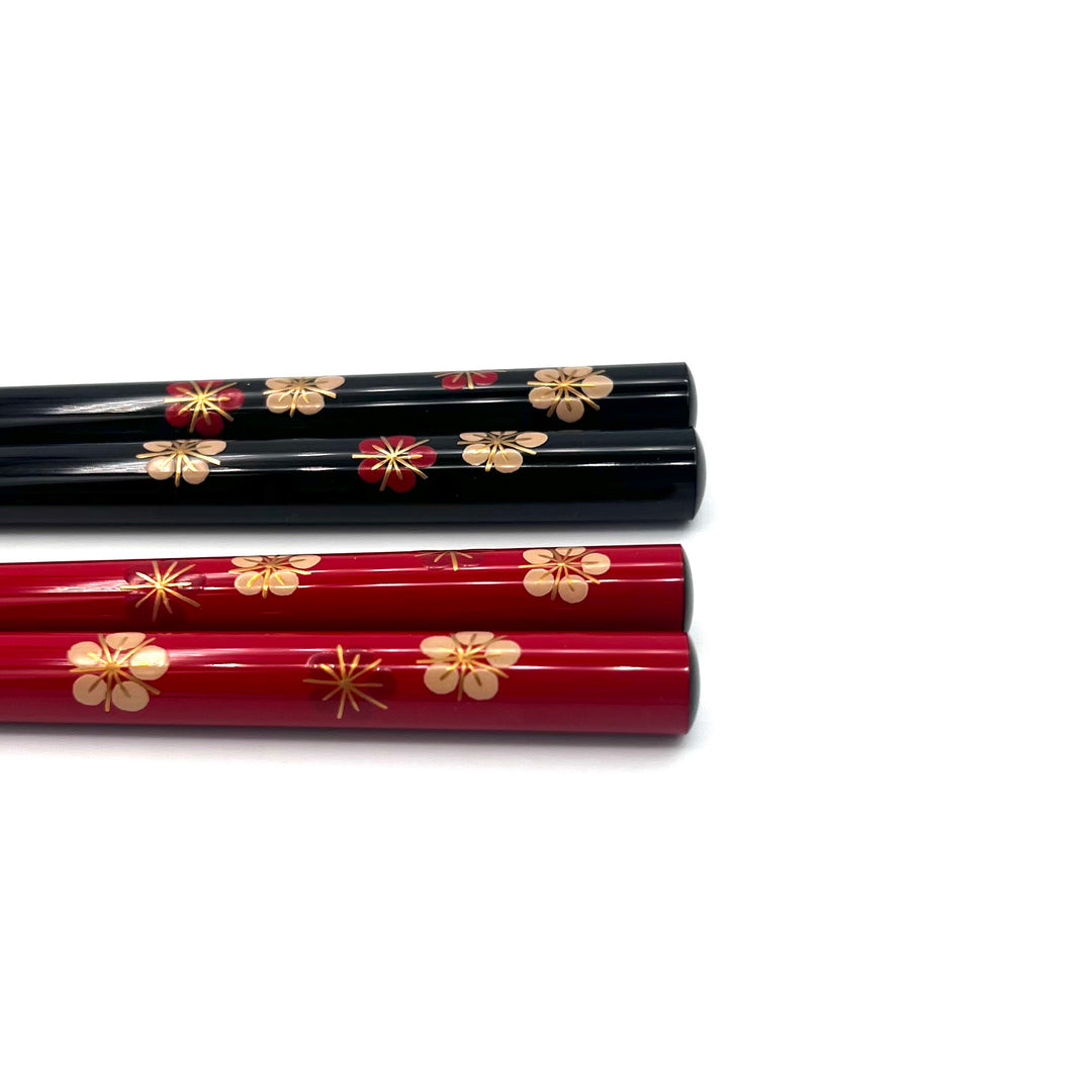 Wajima Lacquerware Chopsticks - Maki-e Red and White Plum Blossoms Motifs