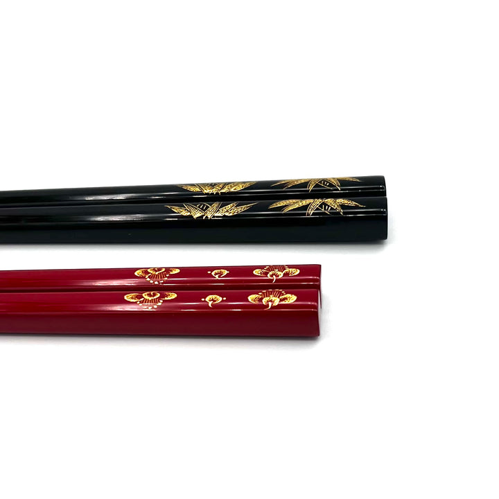 Kawatsura Lacquerware  Shochikubai Motif Pair Chopsticks with Textured Tips (Engravable)