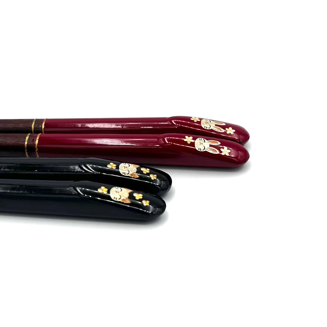 Children's Chopsticks with Smiling Cat Angled-Top Design(Engravable)