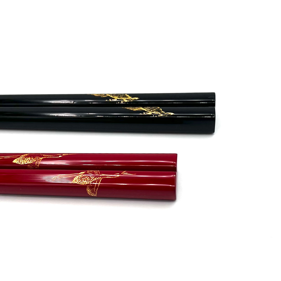 Kawatsura Lacquerware Chopsticks with Crane Motif and Textured Tips (Engravable)