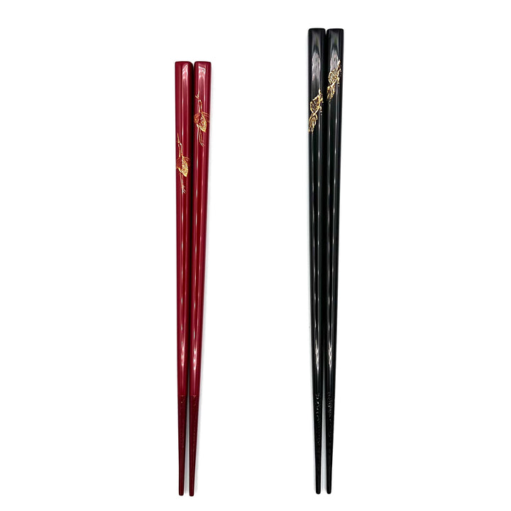 Kawatsura Lacquerware Chopsticks with Crane Motif and Textured Tips (Engravable)
