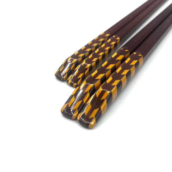 Wakasa-Nuri Square Parquetry Linked Kite Chopsticks (Engravable)
